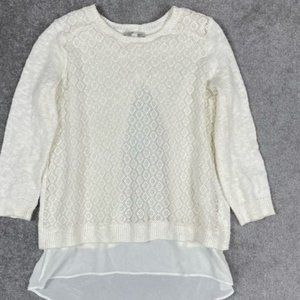 Women’s XS 3/4 Sleeve Mixed Ivory Lace Open Front Cardigan Sweater
